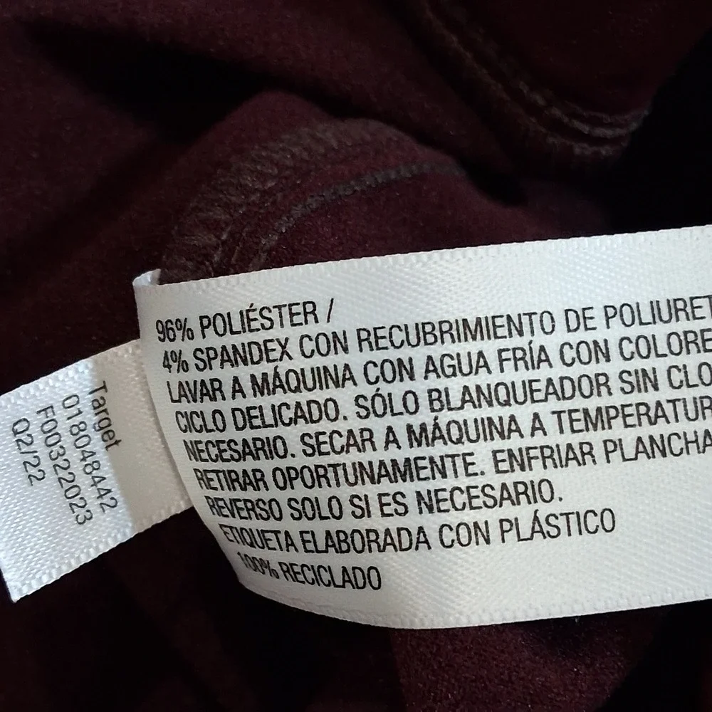 A New Day Womens Faux Leather Split Hem Leggings Burgundy Wine High Rise Size L‎